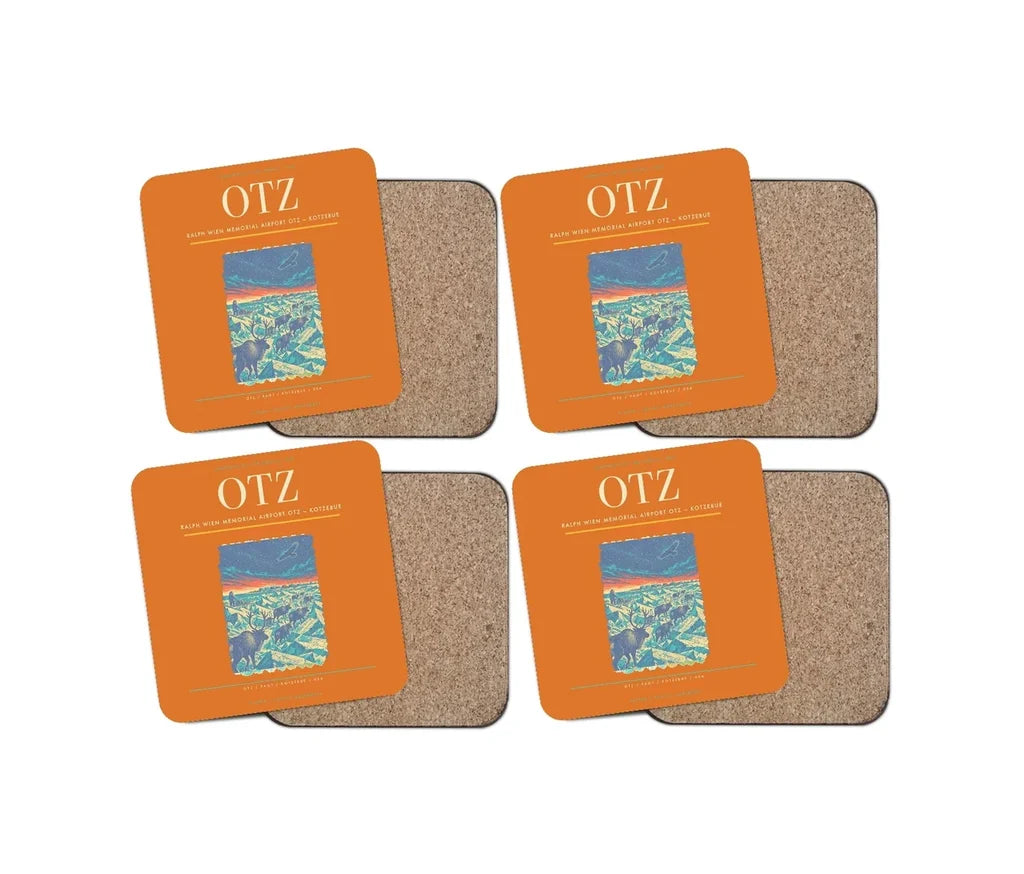 Ralph Wien Memorial Airport (OTZ) design on orange 4 pieces set coaster