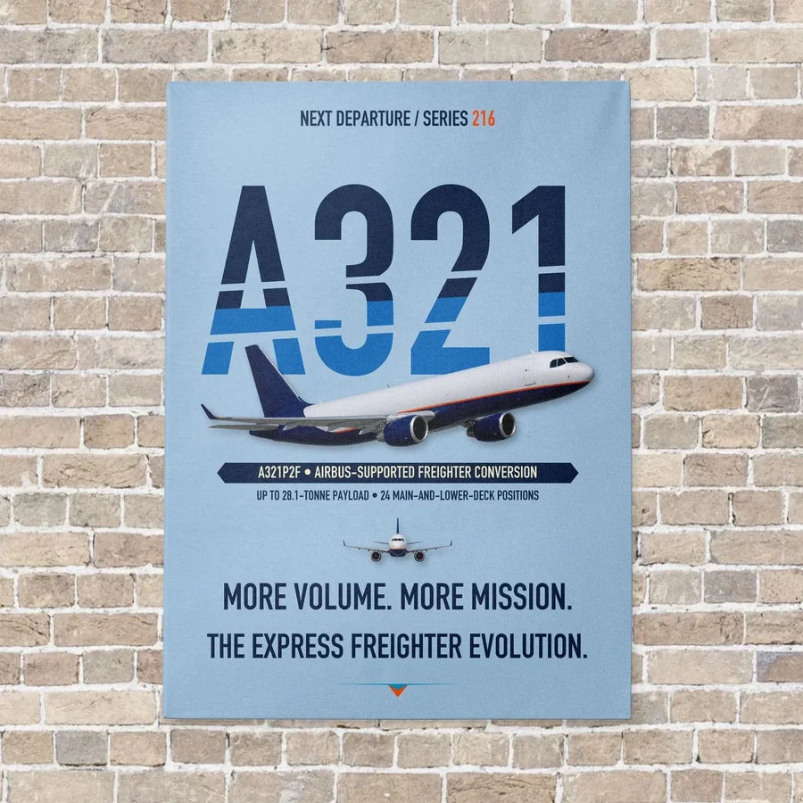 Airbus A321P2F vertical canvas print - no frame - light blue background