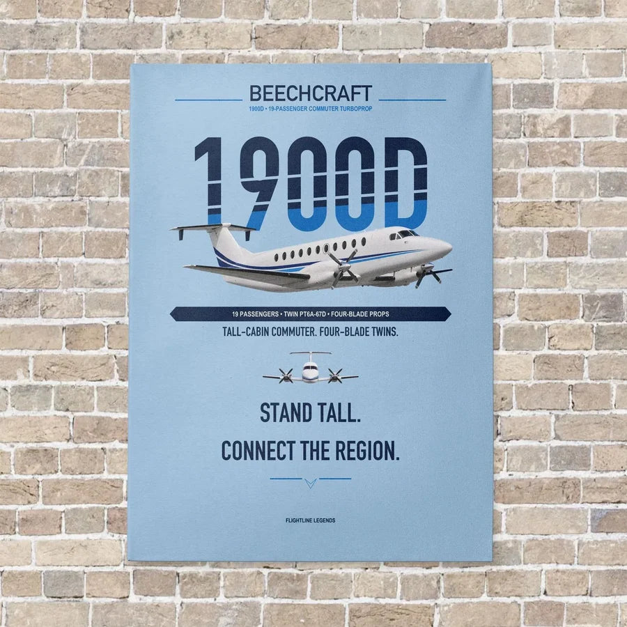 Beechcraft 1900D vertical canvas print - no frame - light blue background