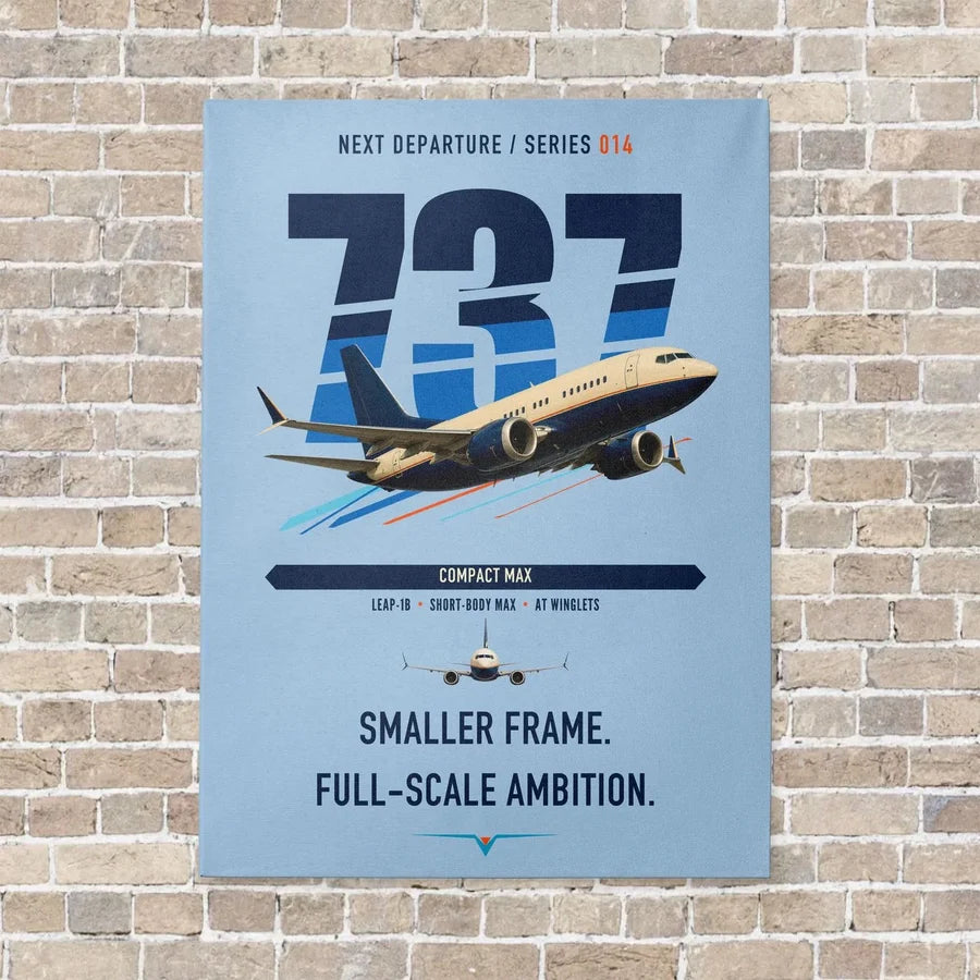 Boeing 737 MAX 7 vertical canvas print - no frame - light blue background