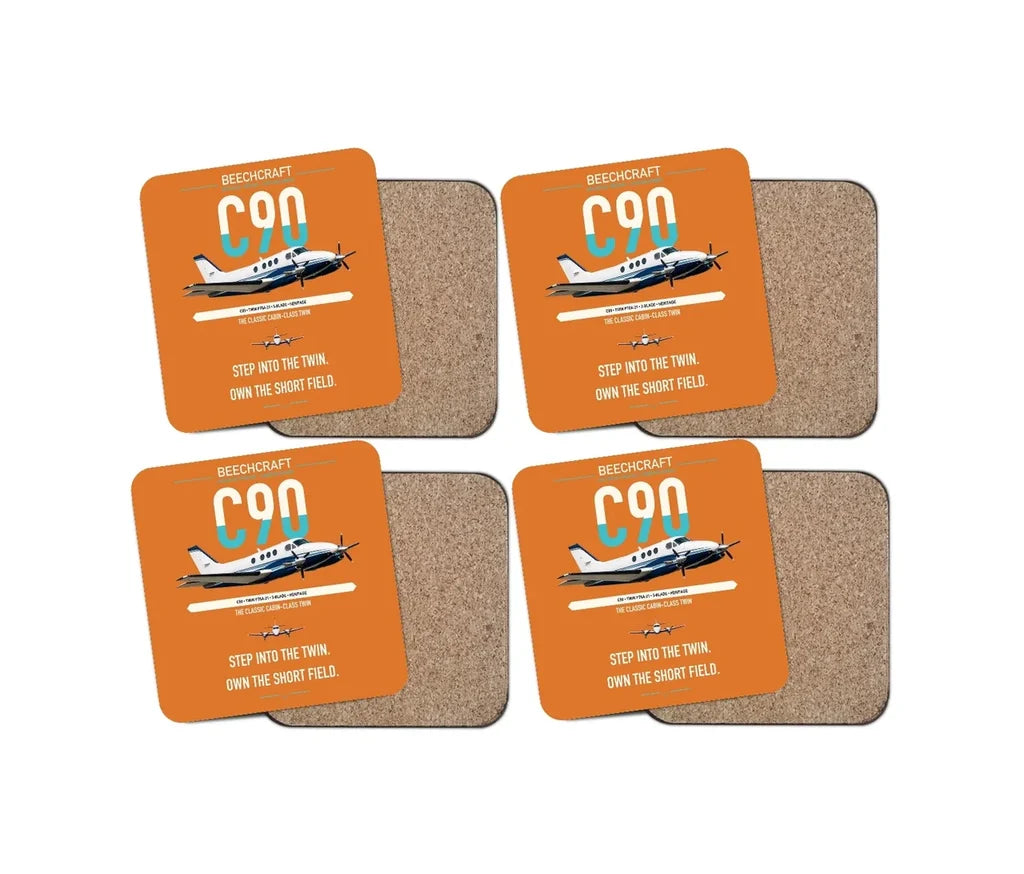 Beechcraft King Air C90 design on orange 4 pieces set coaster