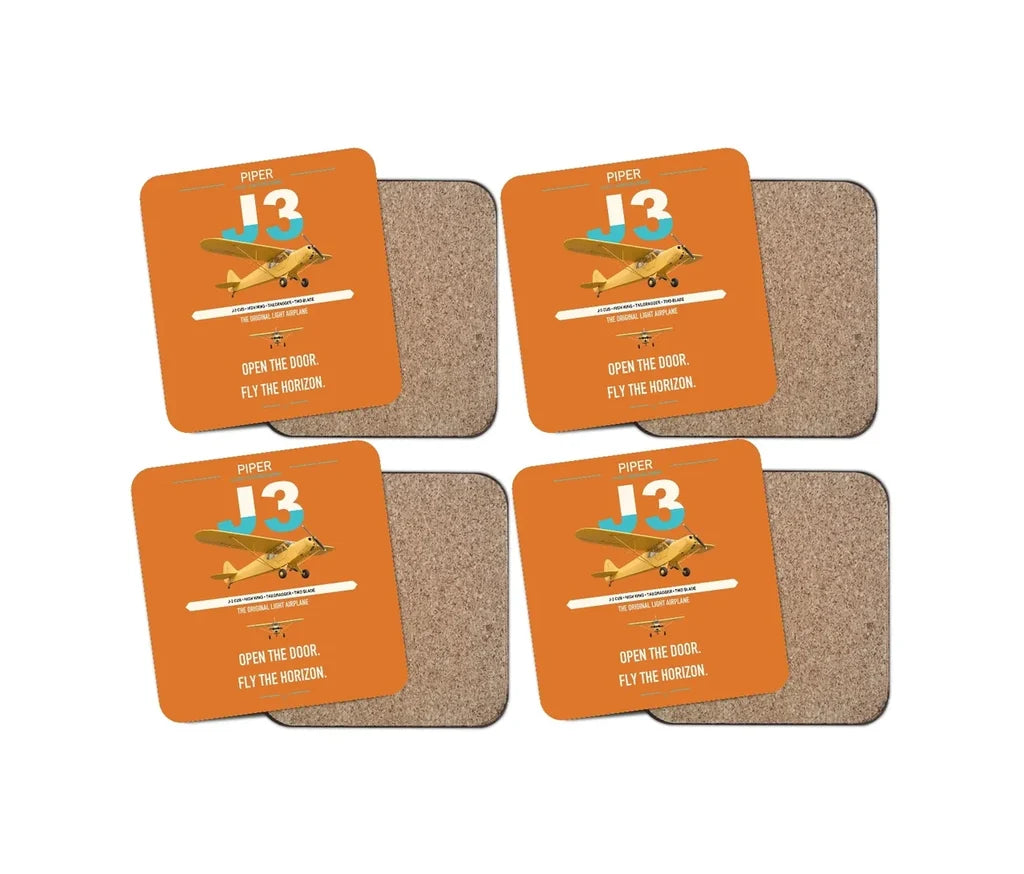 Piper J-3 Cub design on orange 4 pieces set coaster