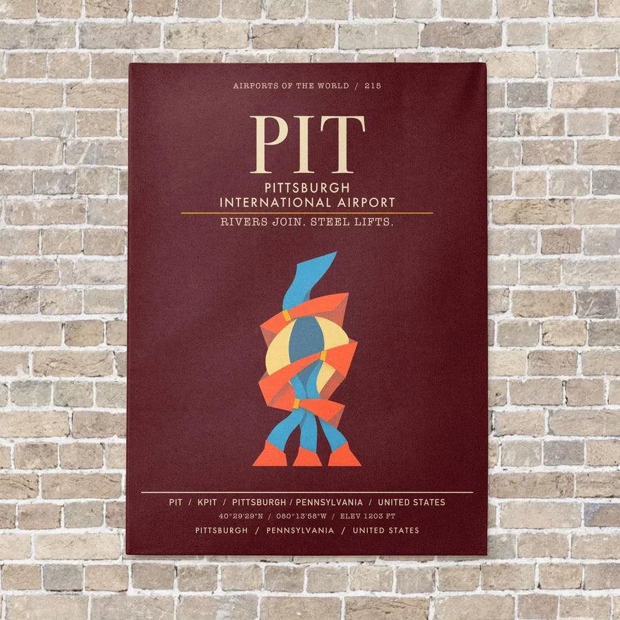 Pittsburgh International Airport PIT - Canvas Framed - Dark Red