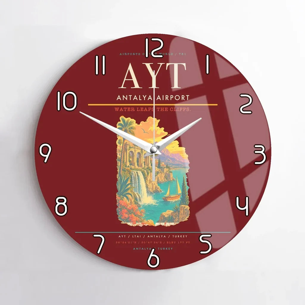 Antalya Airport AYT Wall-Clock No-Frame - Dark Red