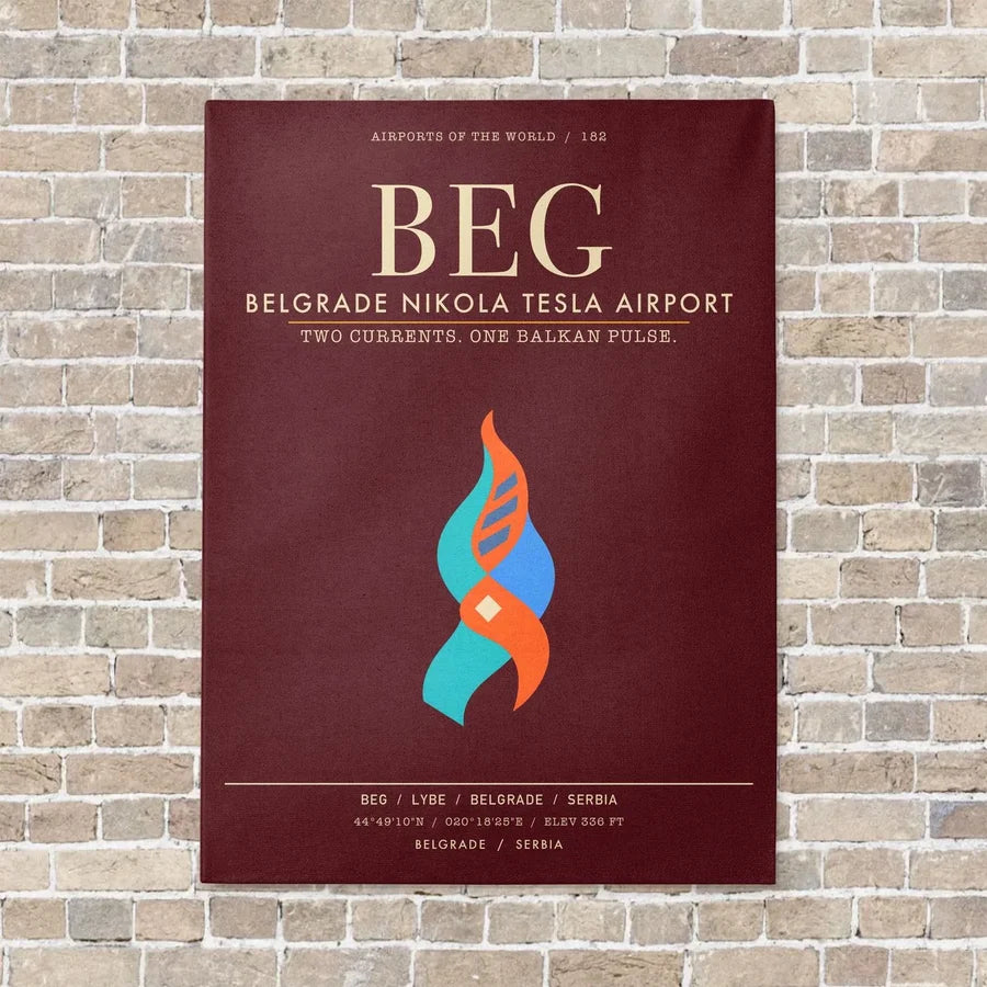 Belgrade Nikola Tesla Airport BEG - Canvas Framed - Dark Red