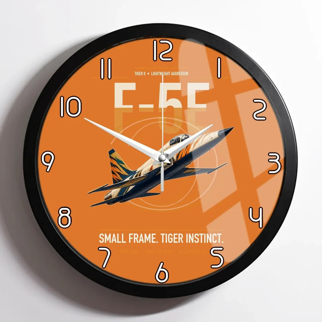 F-5E Tiger II design on orange framed wall clock