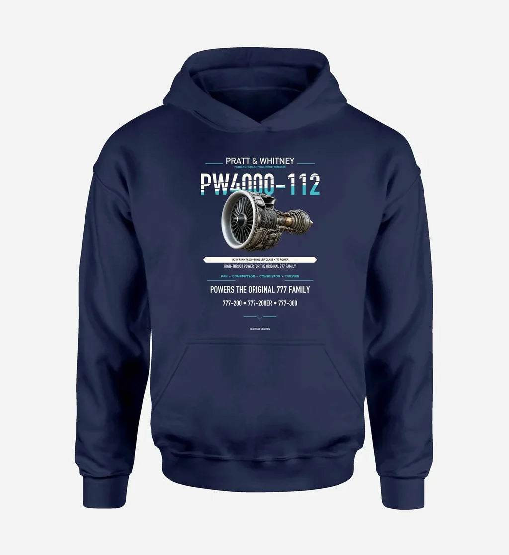 PW4000-112 design on navy blue hoodie single side