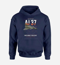 Thumbnail for Saab AJ 37 Viggen design on navy blue double-side hoodie, single-side print
