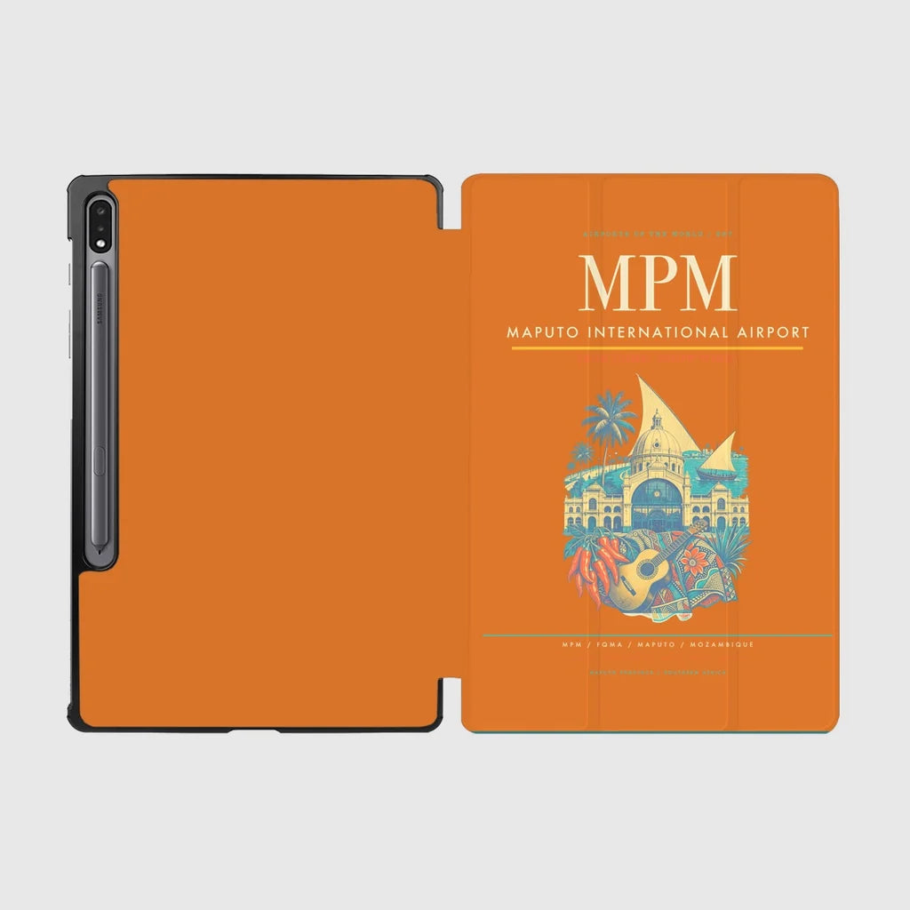 Maputo International Airport (MPM) design on orange samsung tablet tablet case