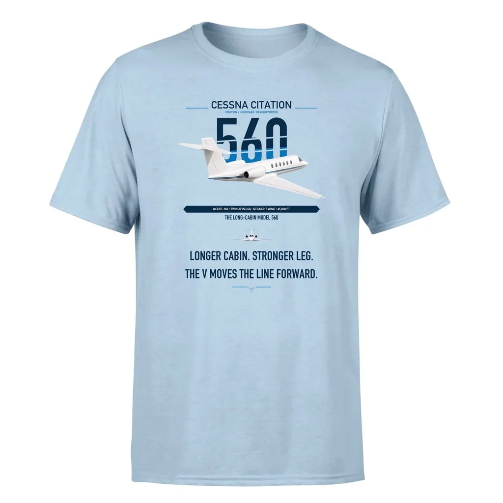 Cessna Citation 560 - Citation V design on light blue double-side t-shirt, single-side print