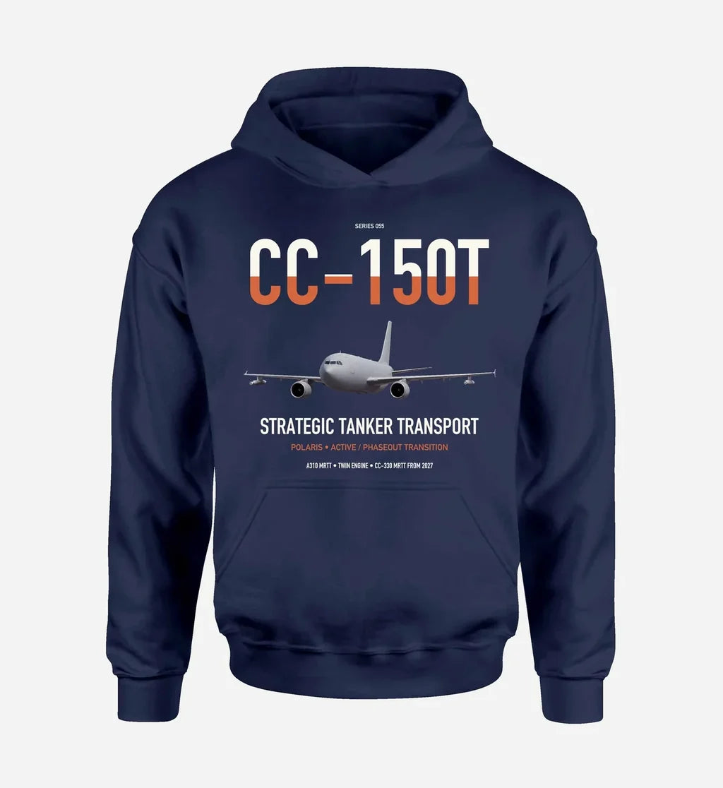 Airbus CC-150T Polaris design on navy blue double-side hoodie, single-side print