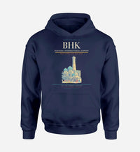 Thumbnail for Bukhara International Airport (BHK) design on navy blue hoodie single-side print