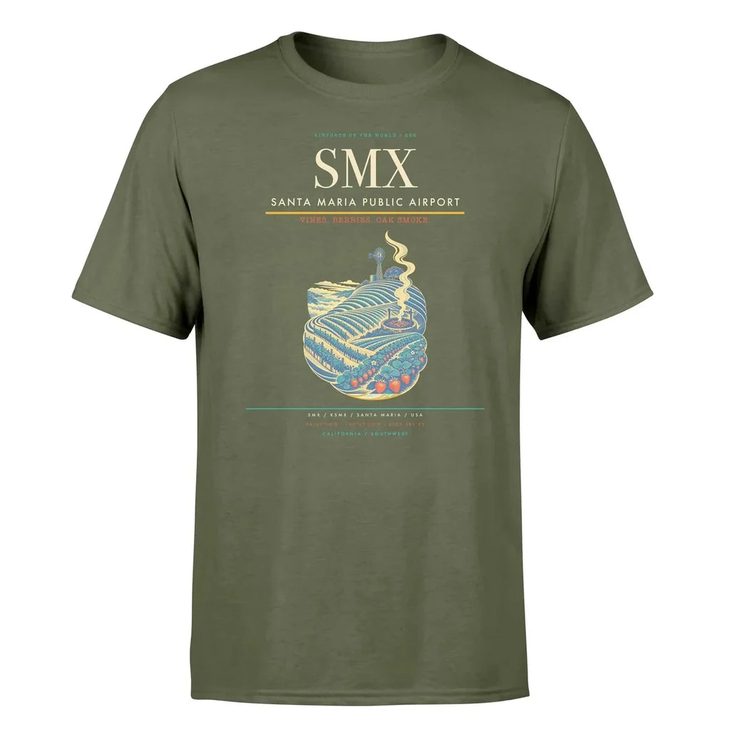 Santa Maria Public Airport (SMX) T-Shirt single-side front print in Green Army | santa-maria-public-airport-smx-double-side-t-shirt