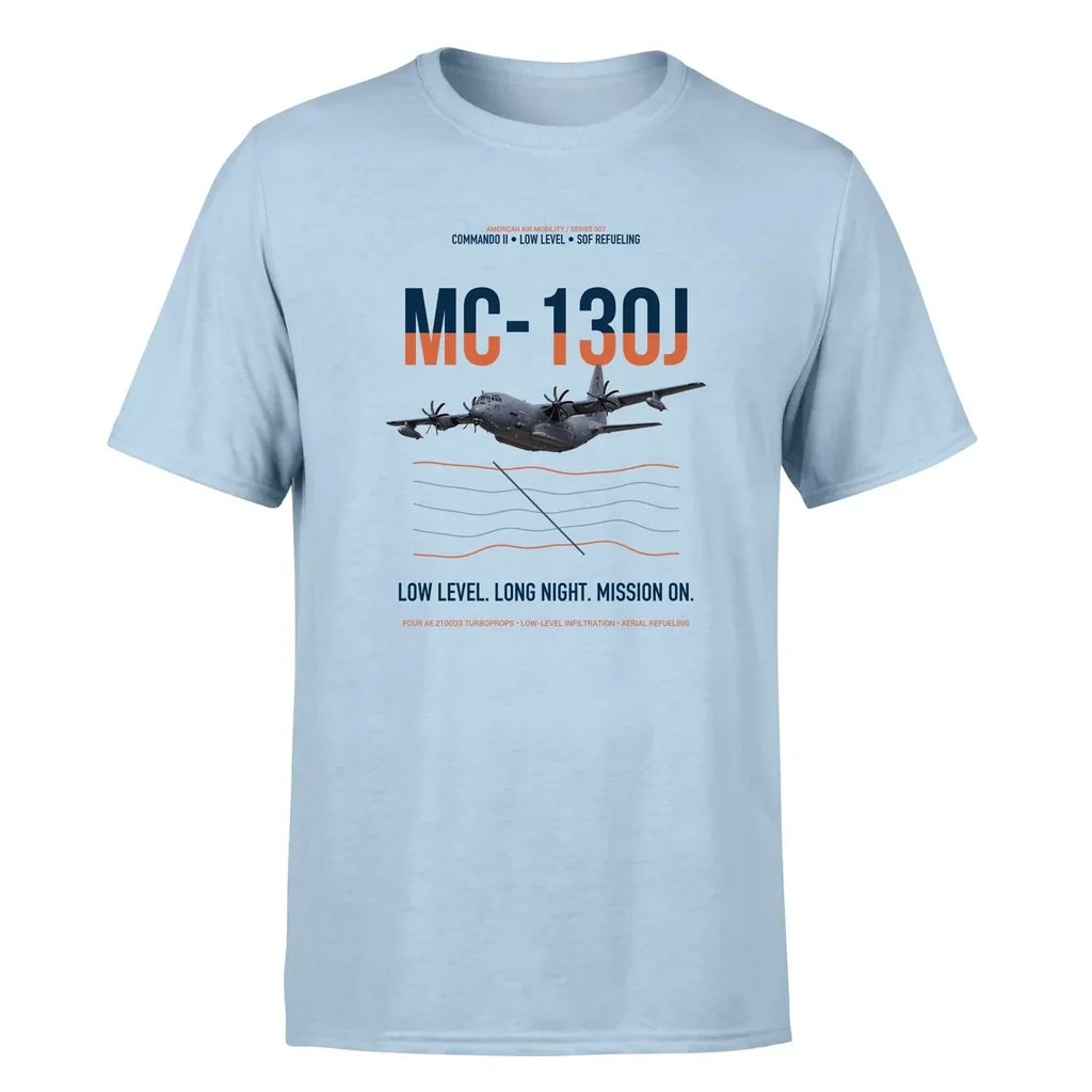 MC-130J COMMANDO II design on light blue double-side t-shirt, single-side print