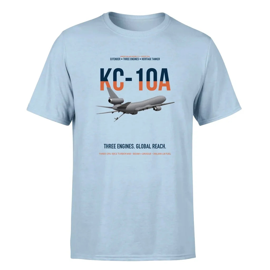 KC-10A EXTENDER design on light blue double-side t-shirt, single-side print