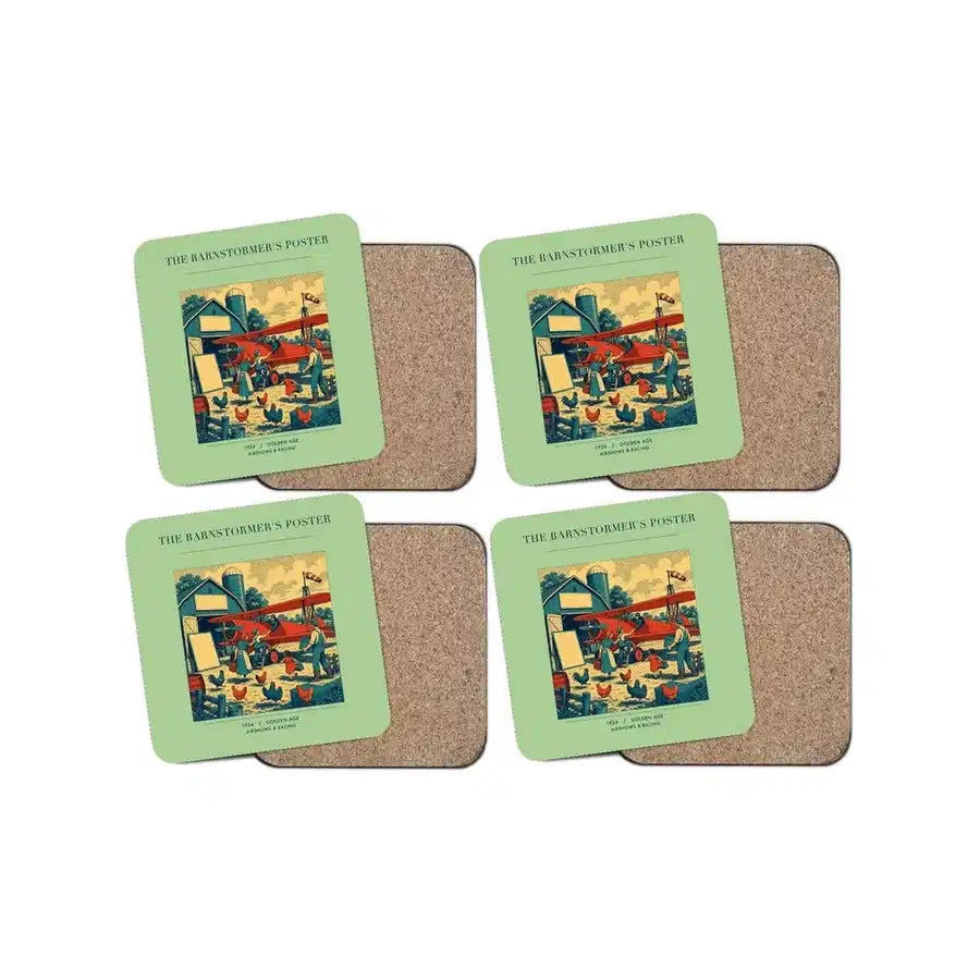 The Barnstormer's Poster - Designed Coasters design on light green 4-pieces-set