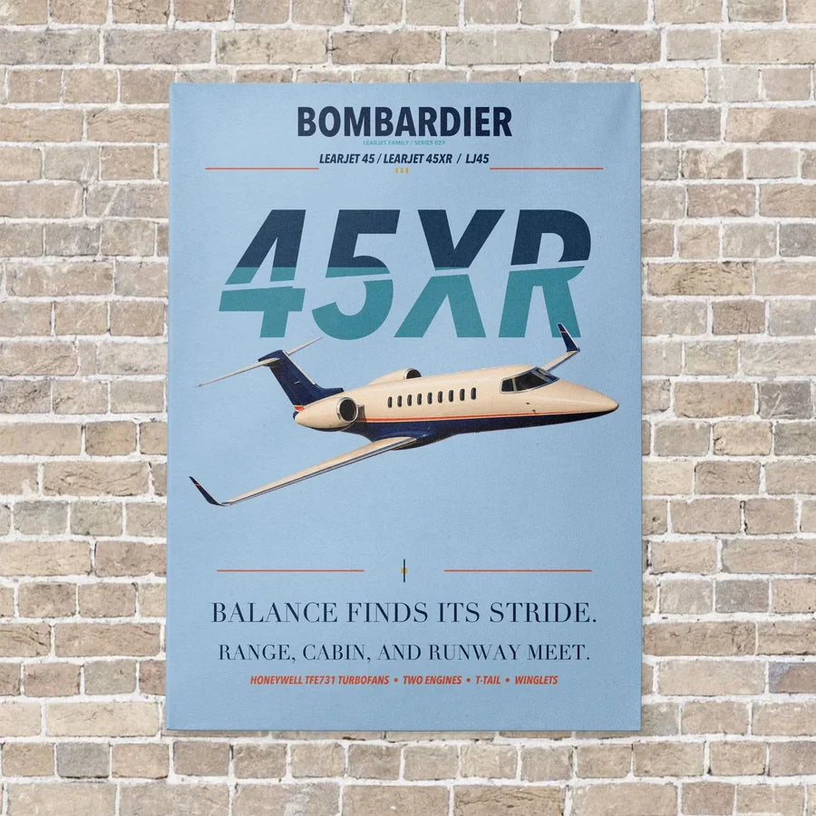 Bombardier Learjet 45XR vertical canvas print - no frame - light blue background