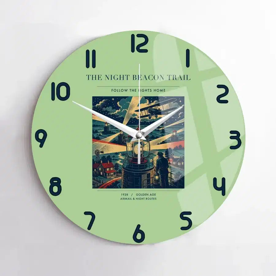 VINTAGE G4016 - The Night Beacon Trail - Designed Wall Clocks design on lightgreen no-frame