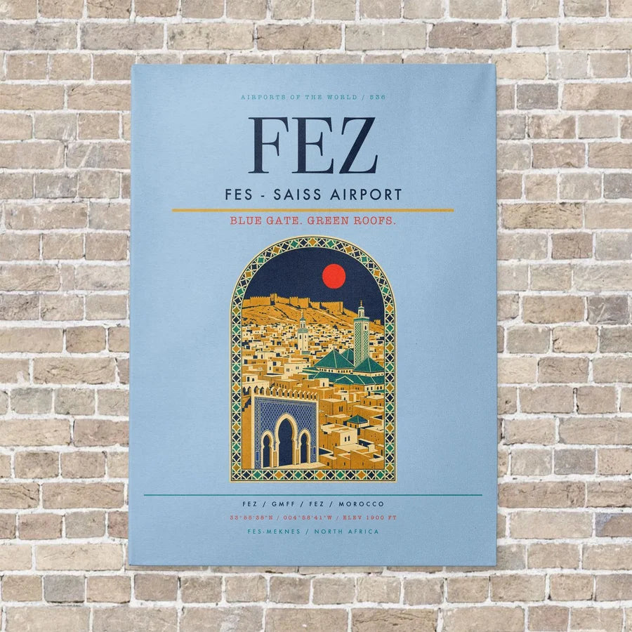 Fes - Saiss Airport FEZ vertical canvas print - no frame - light blue background