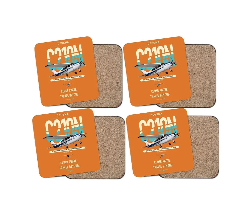 Cessna T210N Centurion design on orange 4 pieces set coaster