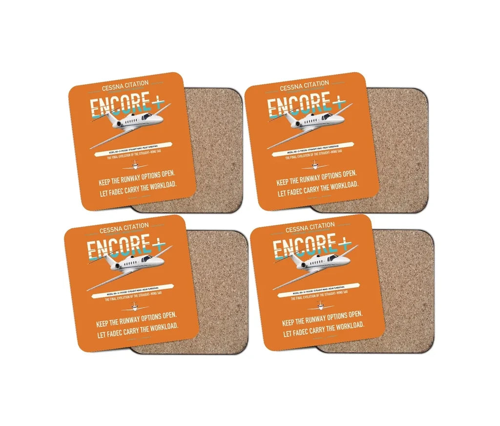 Cessna Citation Encore+ design on orange 4 pieces set coaster