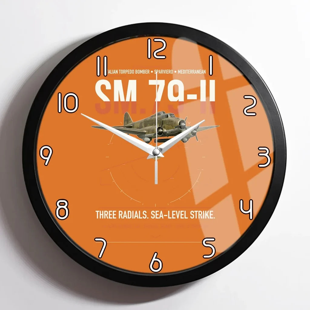 Savoia-Marchetti SM.79-II Sparviero design on orange framed wall clock