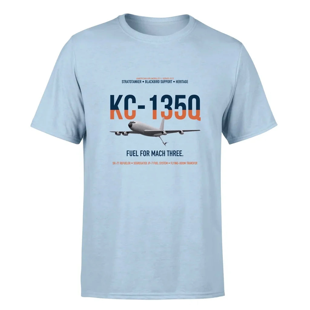 KC-135Q Blackbird Tanker design on light blue double-side t-shirt, single-side print