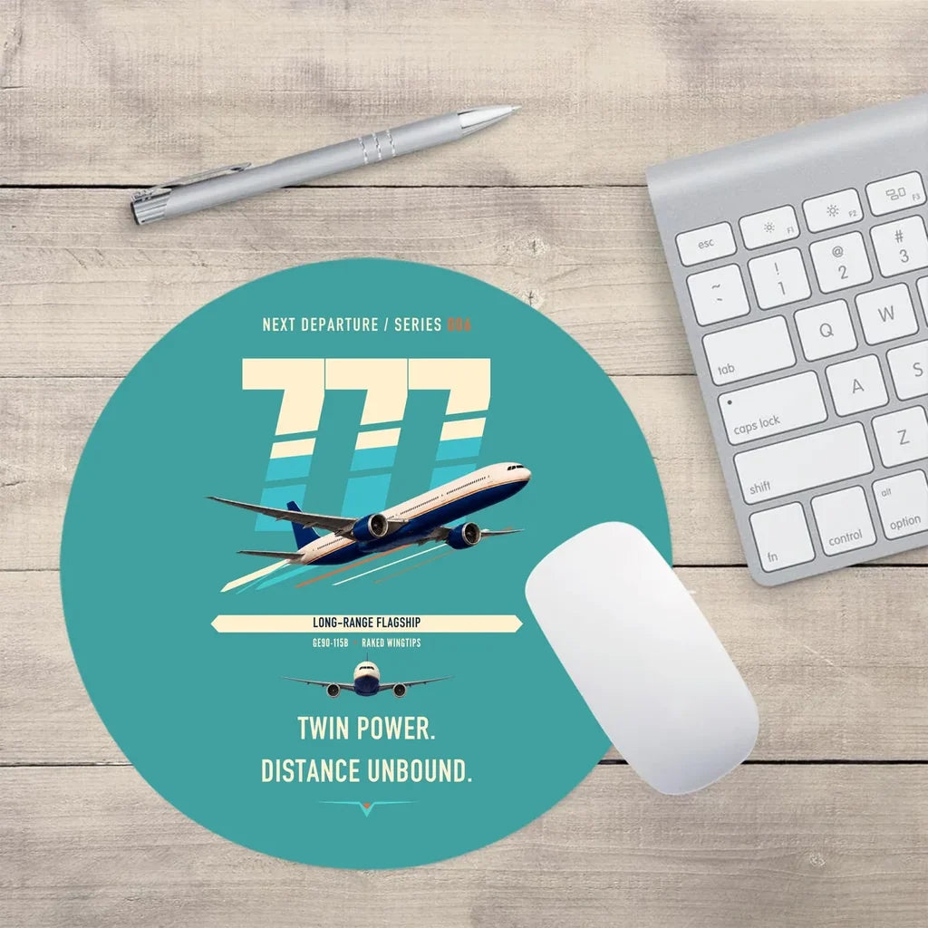 Boeing 777-300ER design on turquoise round mouse pad