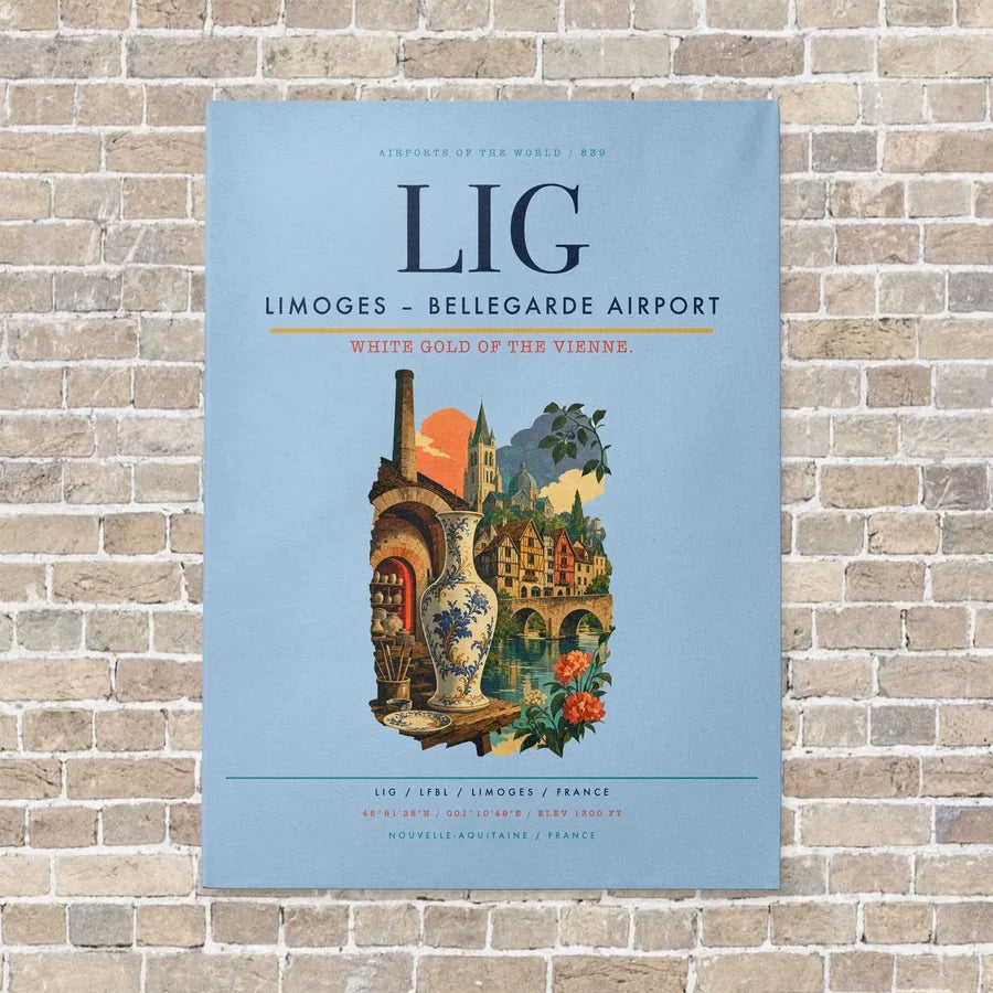 Limoges – Bellegarde Airport LIG vertical canvas print - no frame - light blue background