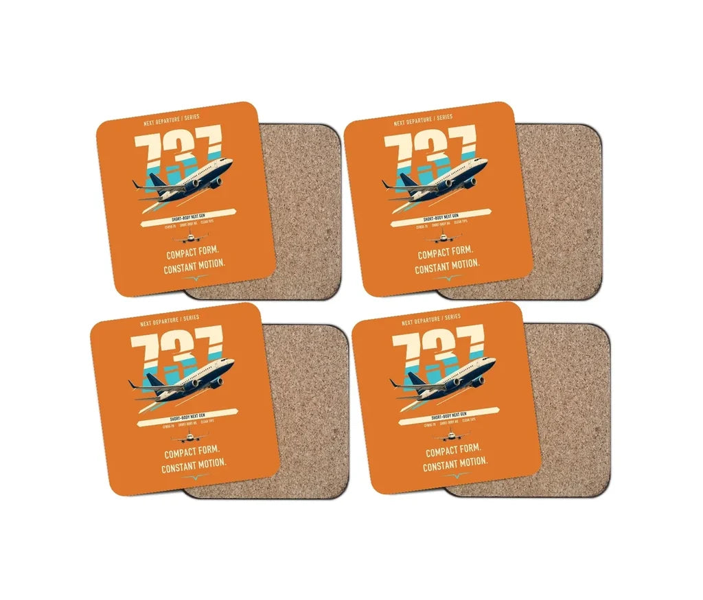 Boeing 737-700 NG design on orange 4 pieces set coaster
