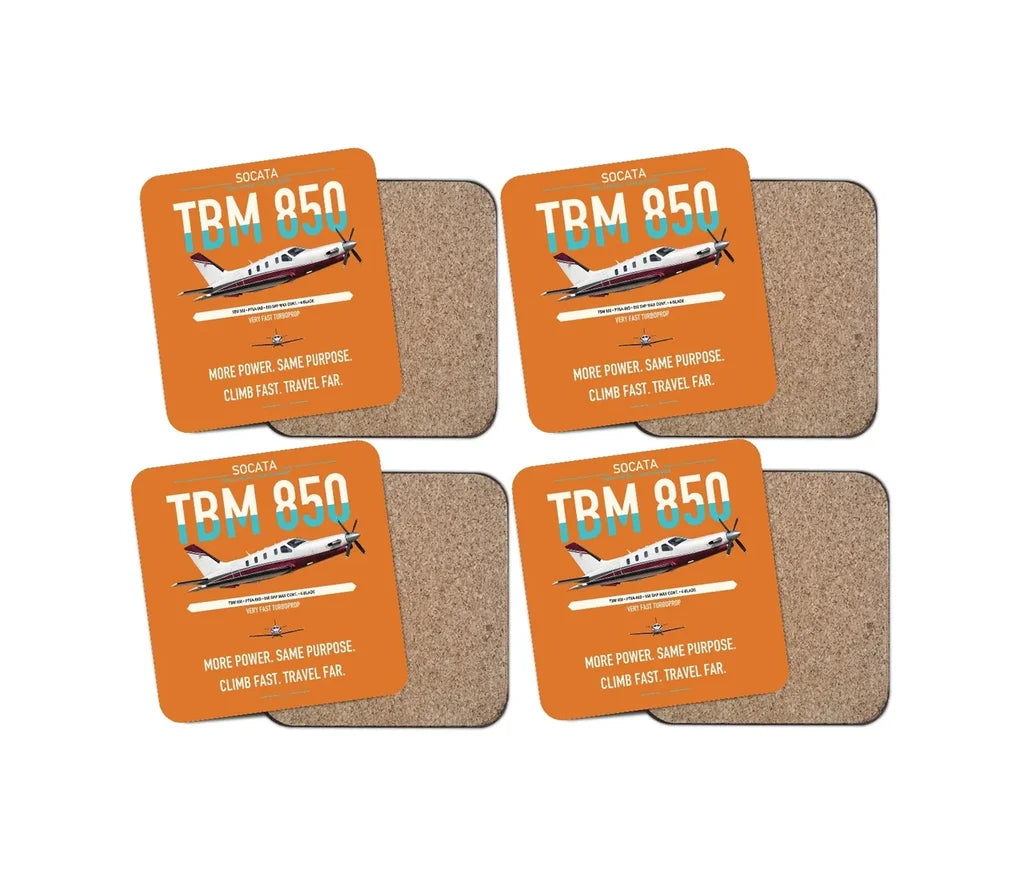 Socata TBM 850 design on orange 4 pieces set coaster