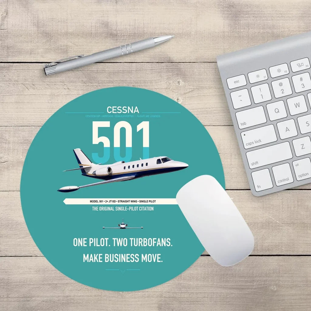 Cessna 501 Citation I SP design on turquoise round mouse pad