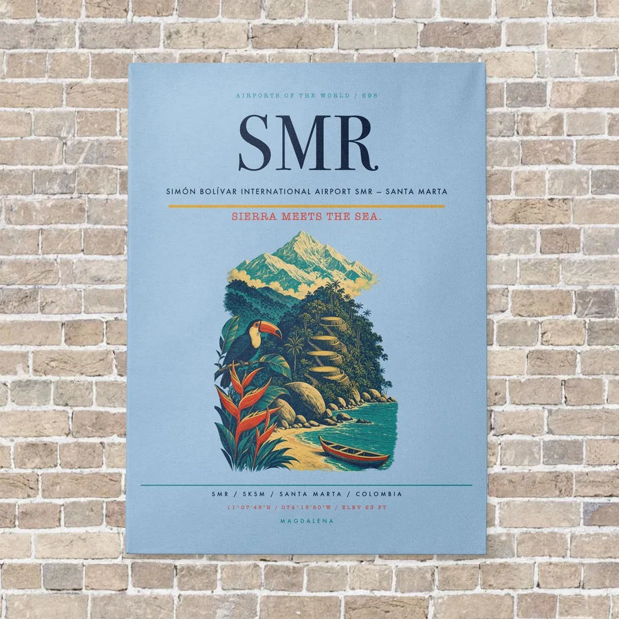 Simón Bolívar International Airport SMR — Santa Marta vertical canvas print - no frame - light blue background