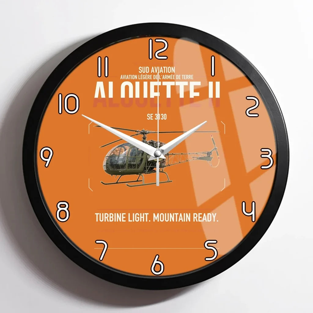 Sud Aviation SE 3130 Alouette II design on orange framed wall clock