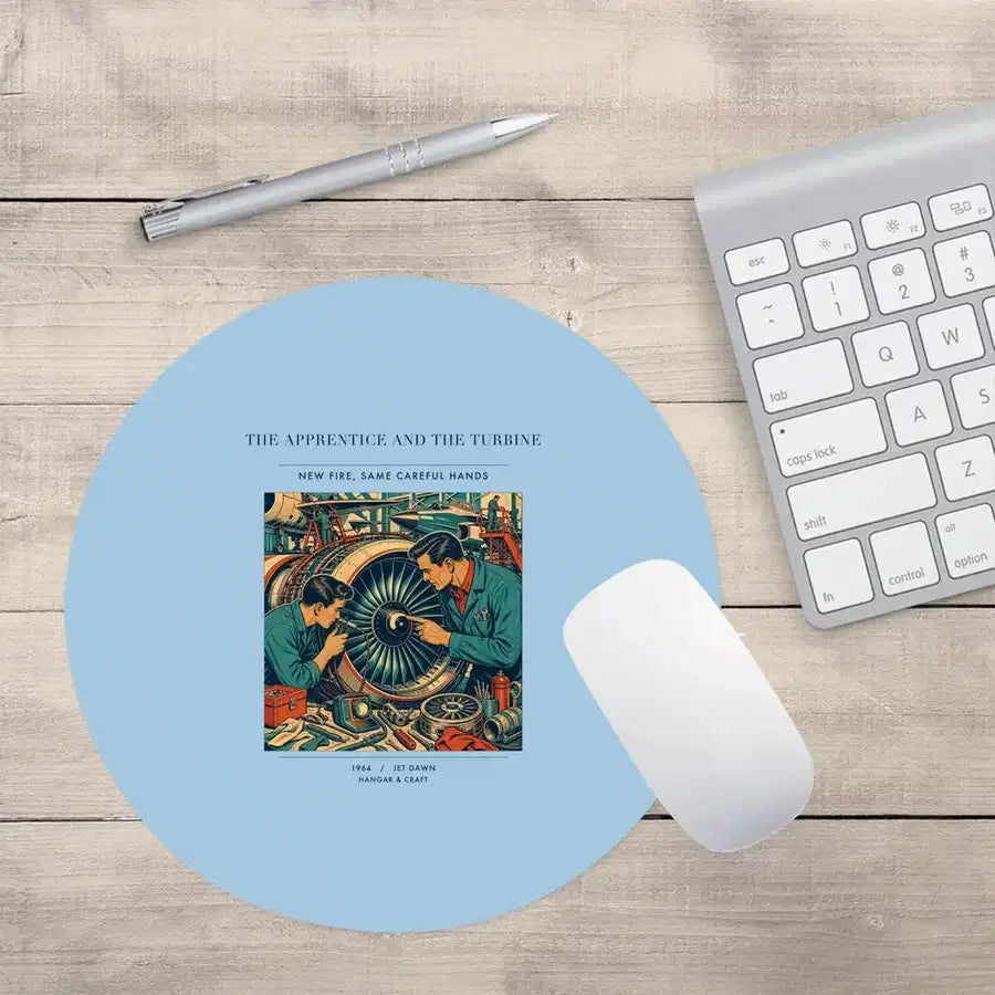 VINTAGE G4470 - The Apprentice And The Turbine - Designed Mouse Pads design on lightblue round