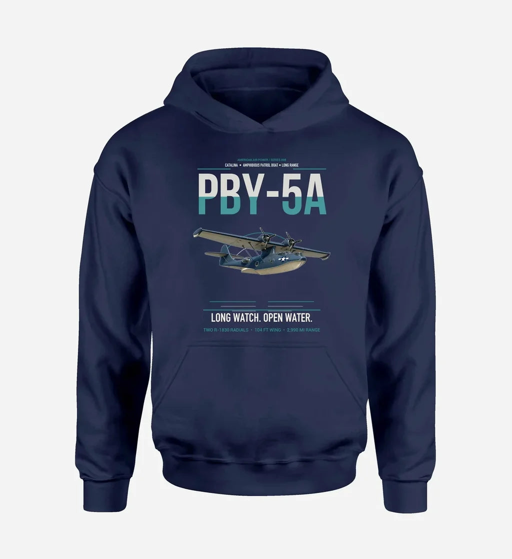 PBY-5A Catalina design on navy blue double-side hoodie, single-side print