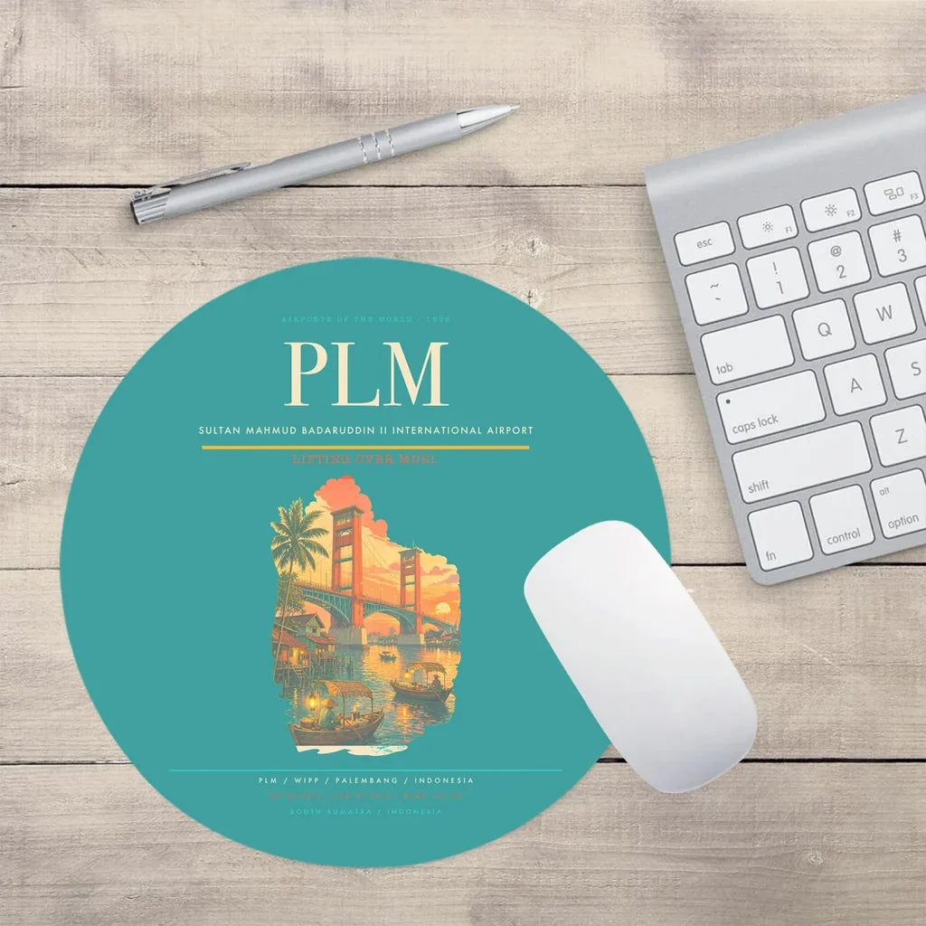 Sultan Mahmud Badaruddin II International Airport (PLM) design on turquoise round mouse pad