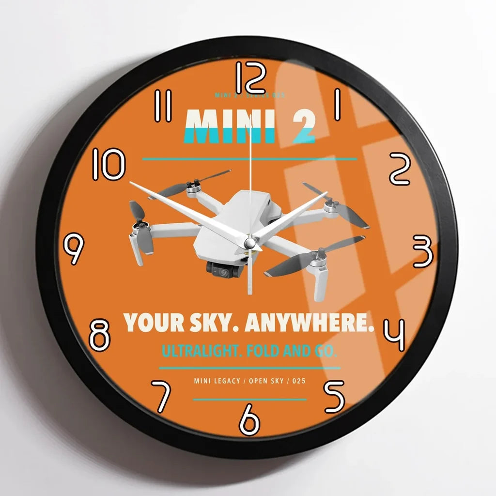 DJI Mini 2 design on orange framed wall clock