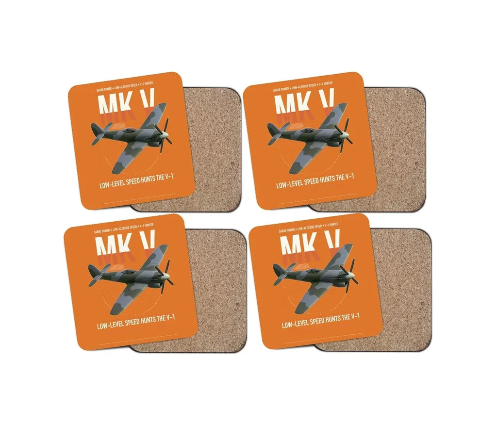 Hawker Tempest Mk V design on orange 4 pieces set coaster