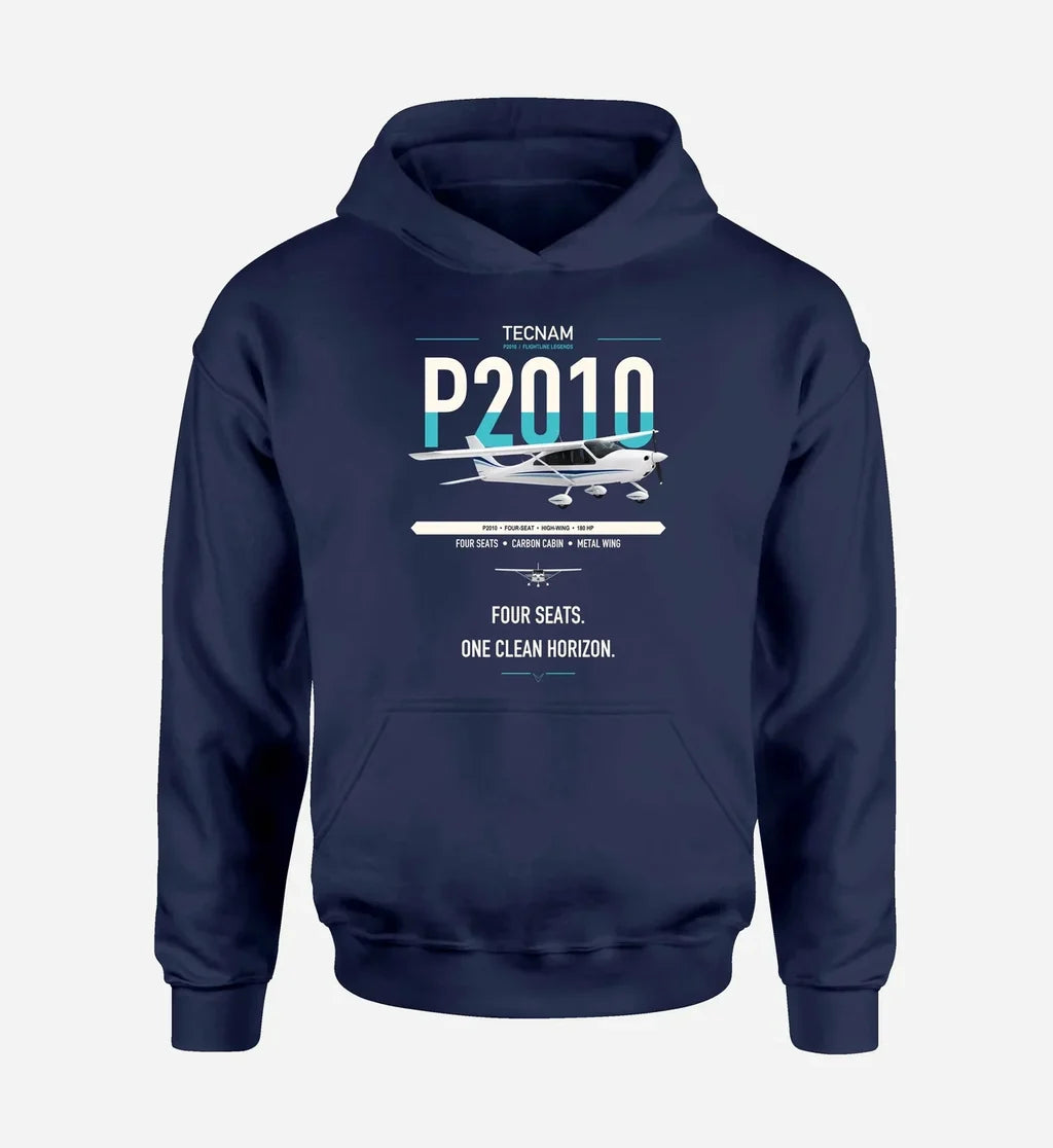 Tecnam P2010 design on navy blue double-side hoodie, single-side print