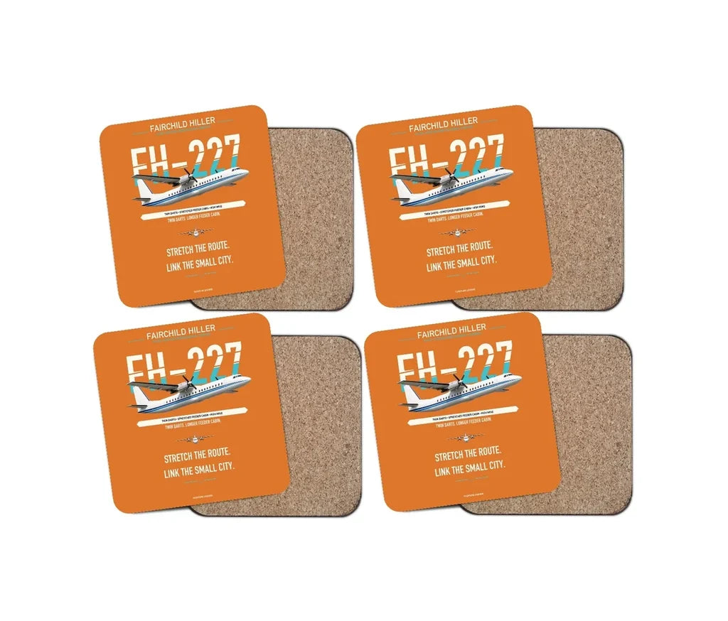 Fairchild Hiller FH-227B design on orange 4 pieces set coaster