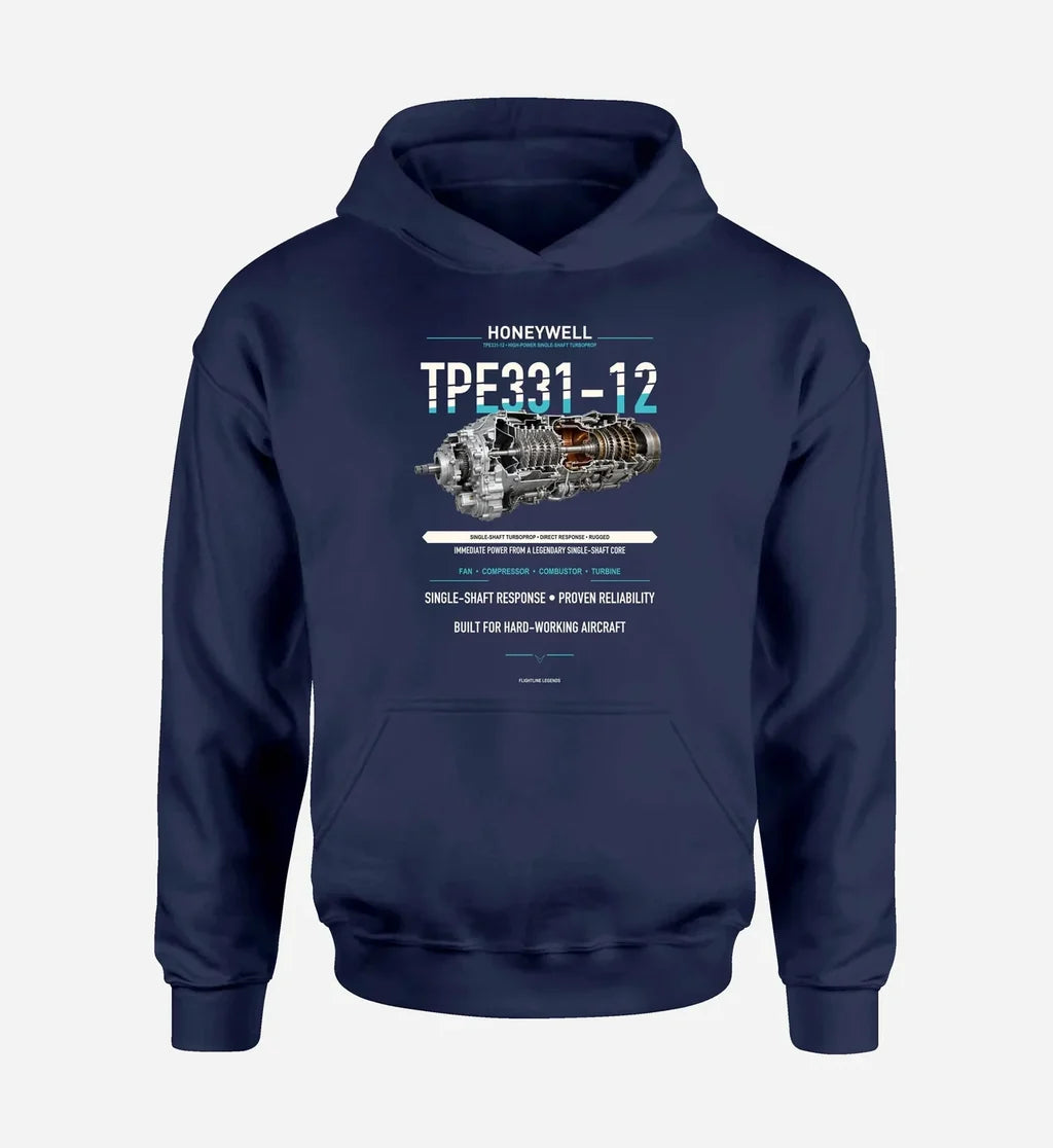 TPE331-12 design on navy blue hoodie single side