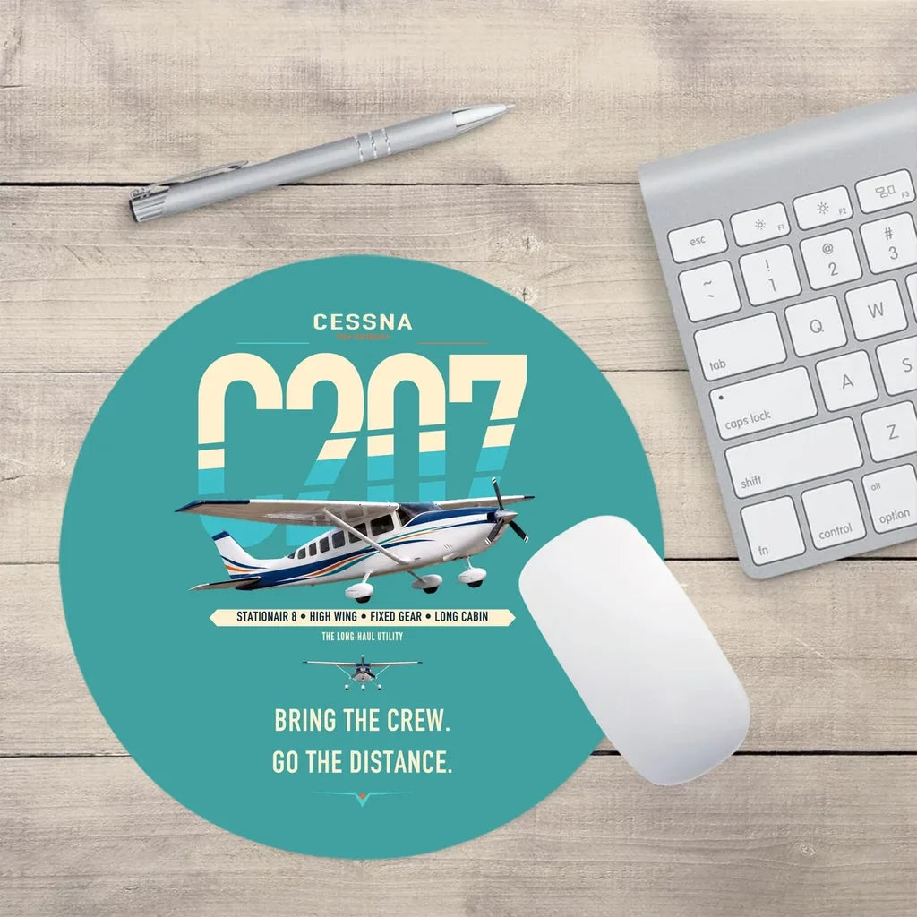 Cessna T207A Stationair 8 design on turquoise round mouse pad