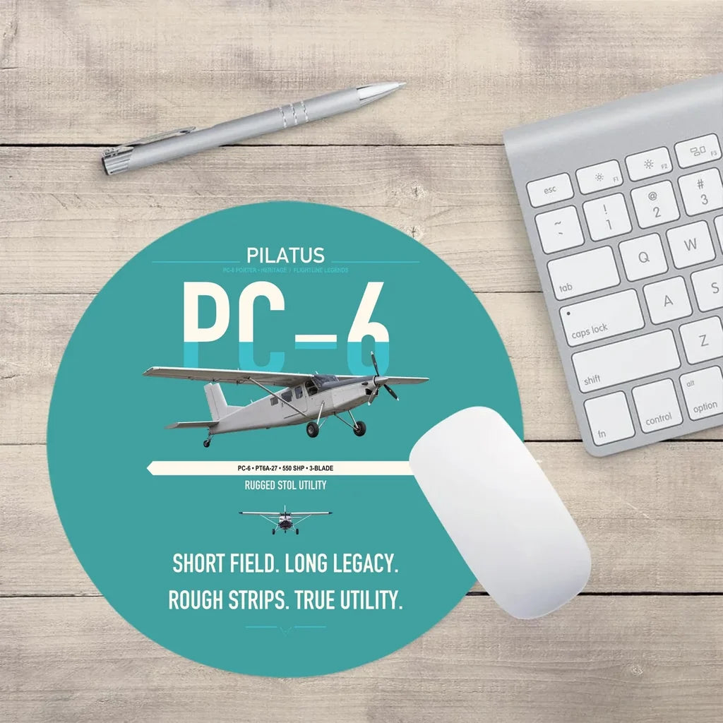 Pilatus PC-6 Porter design on turquoise round mouse pad