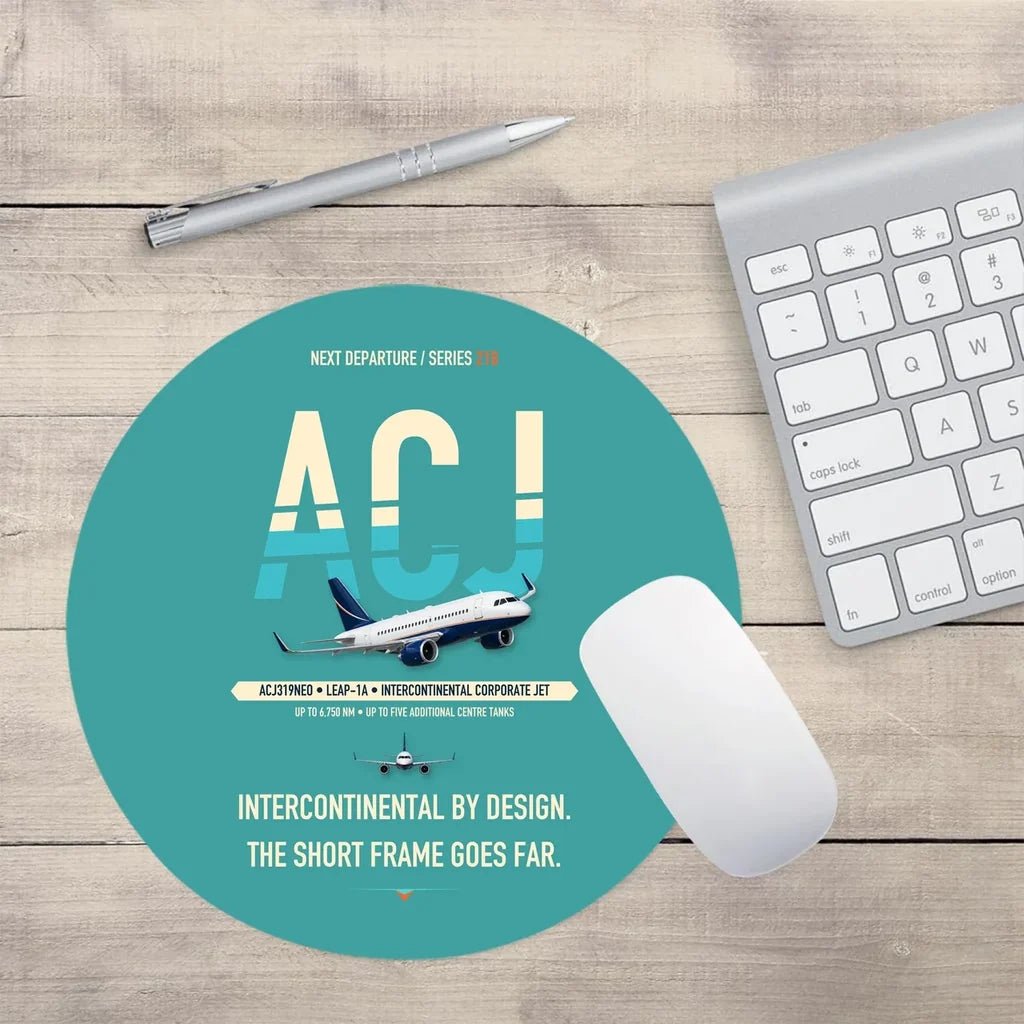 Airbus ACJ319neo design on turquoise round mouse pad