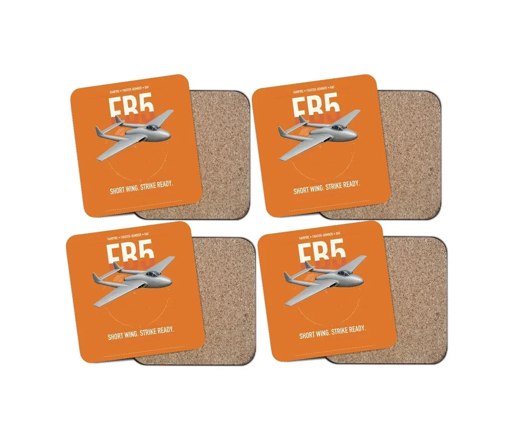 de Havilland Vampire FB5 design on orange 4 pieces set coaster