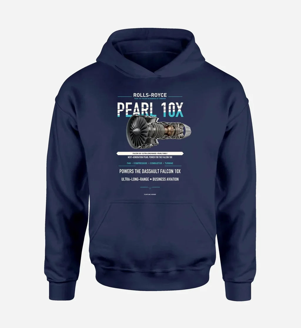 PEARL 10X design on navy blue hoodie single side