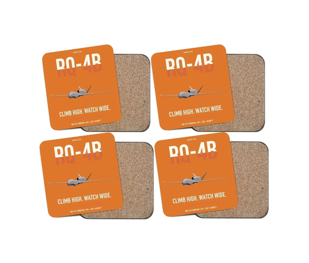 RQ-4B Global Hawk design on orange 4 pieces set coaster