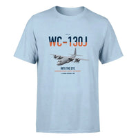 Thumbnail for WC-130J Hurricane Hunter design on light blue double-side t-shirt, single-side print