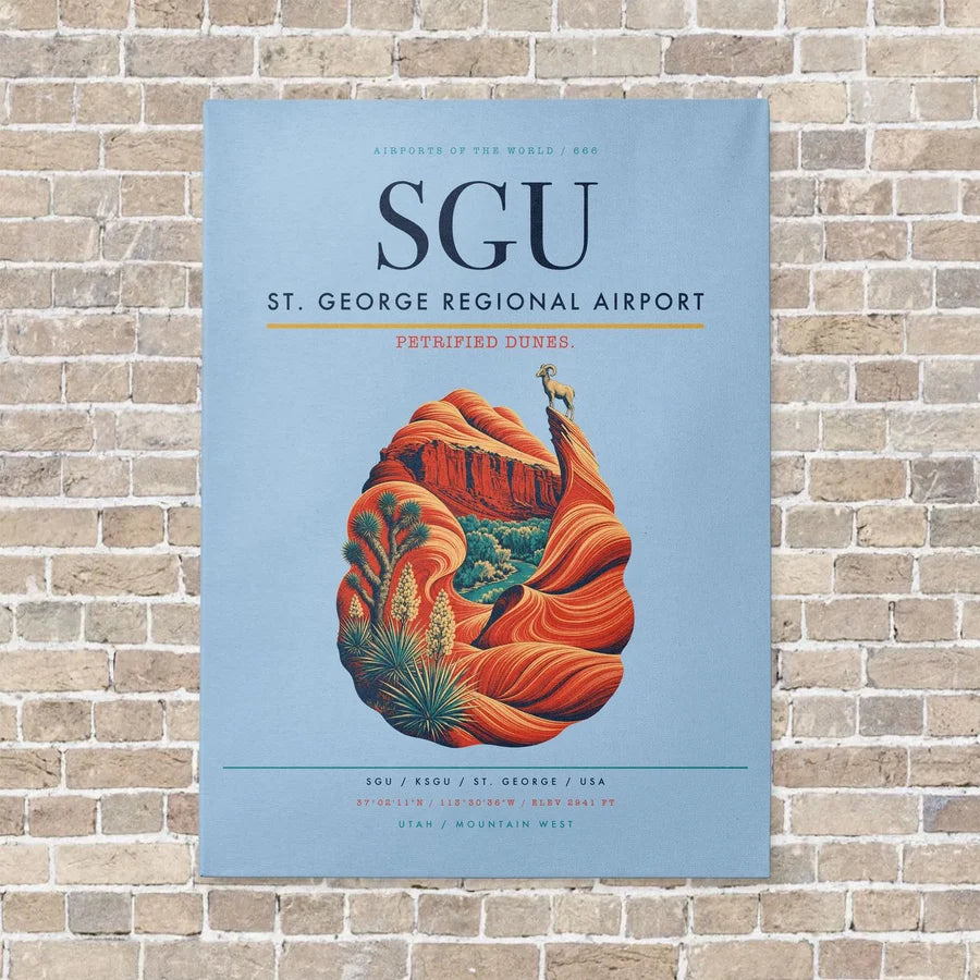 St. George Regional Airport SGU vertical canvas print - no frame - light blue background